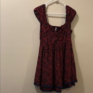 Free People mini dress - size small - Red and navy Patterned Dress - cap sleeve